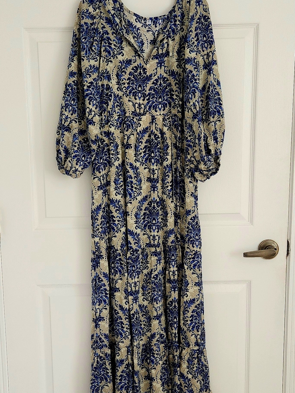 MEDIUM Blue and Cream Floral Maxi Dress - Women